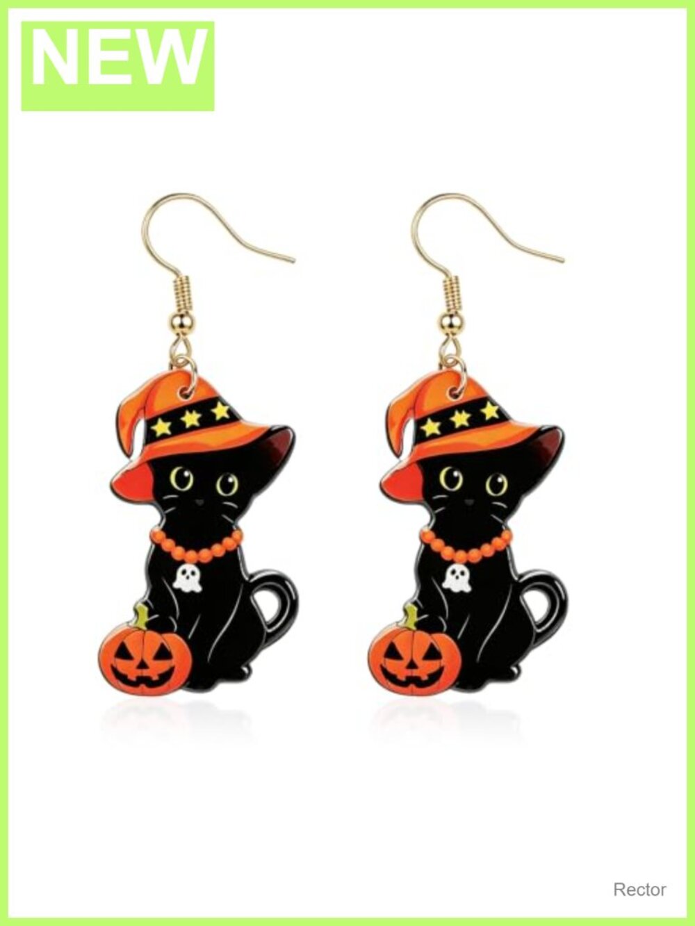 Halloween Black Cat Witch Hat Pumpkin Dangle Earrings